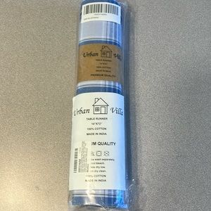 NIP Blue and white plaid checks table runner, 100%, cotton 14” x 72”